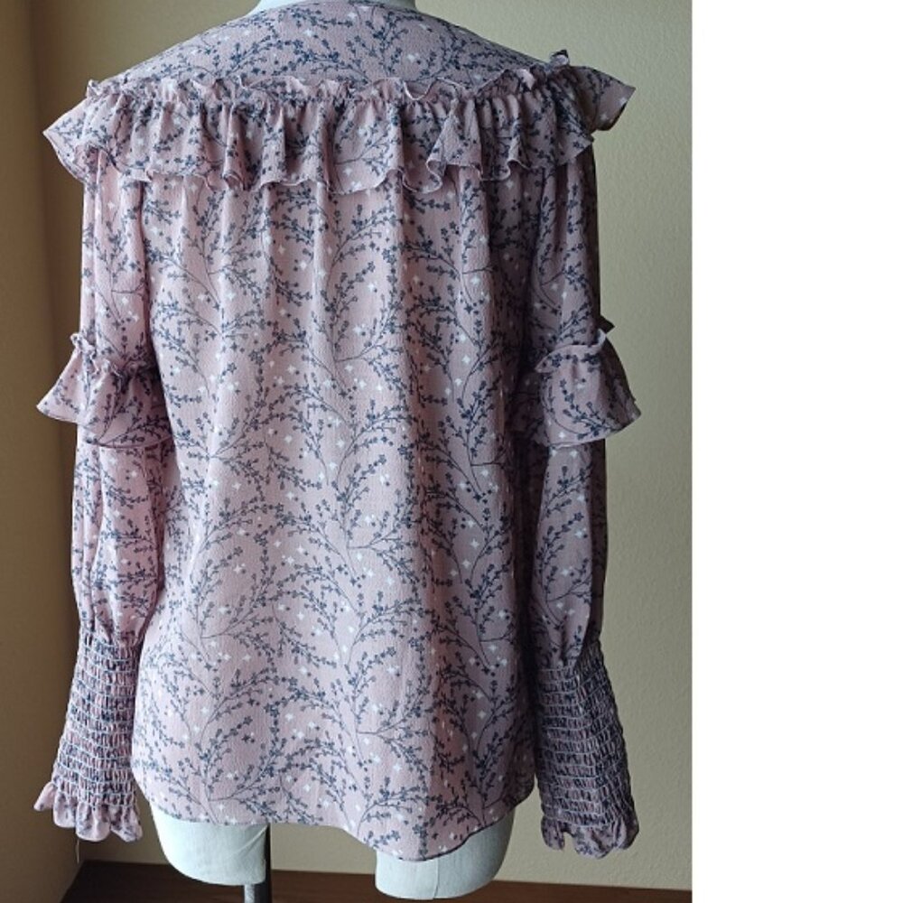 Regency Victorian style blouse ~ Ruffles, smocked sleeves, button up Coquette - Picture 3 of 5